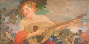 Boy With Musical Instrument by Ettore Caser