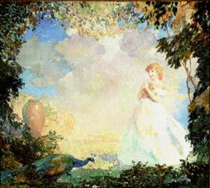 Girl With Peacock by Ettore Caser