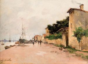 Maisons Sur Le Quai Anime De Voiliers Et Personnages by Alfred Casile