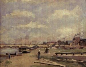 Promeneurs Et Bateaux En Bord De Fleuve by Alfred Casile