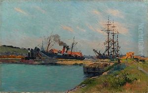 Bassin Dans Le Port De Rouen by Alfred Casile