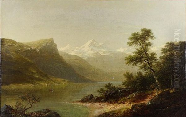 Rocky Mountain Scene With River And Shore - view 1