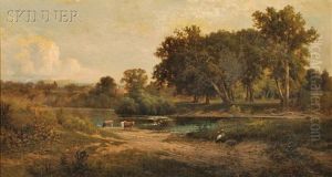 Shepherdess And Cattle At A River's Edge Shepherdess And Cattle At A River's Edge