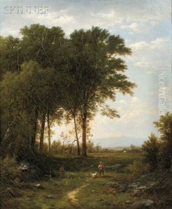 Sportsman And Dog In A Landscape by John William Casilear