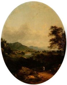Traveller On Path In Extensive Landscape by John William Casilear