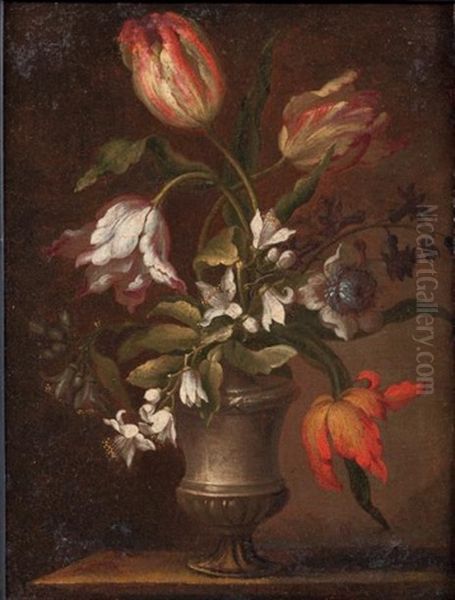 Jetee De Fleurs Dans Des Vases Medicis Sur Un Entablement, (2 Works) - view 1