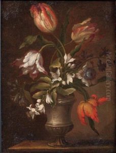 Jetee De Fleurs Dans Des Vases Medicis Sur Un Entablement, (2 Works) by Nicola Casissa