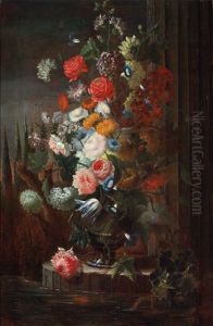 A Still Life Of Flowers In A Park Landscape