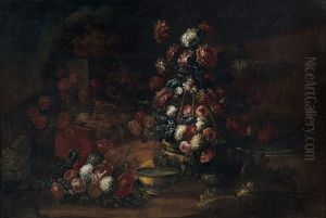 Natura Morta Con Fiori, Vasellame E Fontana Natura Morta Con Fiori, Vasellame E Fontana