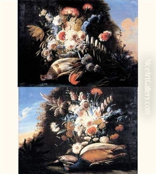 Nature Morte Au Vase De Fleurs Et Faisan (+ Nature Morte Au Vase De Fleurs Et Perdrix; Pair) - view 1