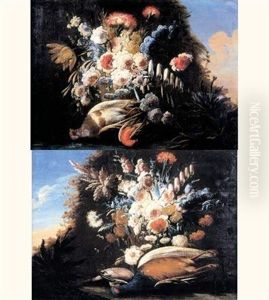 Nature Morte Au Vase De Fleurs Et Faisan (+ Nature Morte Au Vase De Fleurs Et Perdrix; Pair) by Nicola Casissa