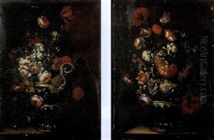 Garofani, Tulipani, Rose E Altri Fiori In Un Vaso Di Metallo Su Un Piano Di Pietra (+ Rose, Garofani, Campanule E Altri Fiori In Un Vaso Di Metallo Su Un Piano Di Pietra; 2 Works) Garofani, Tulipani, Rose E Altri Fiori In Un Vaso Di Metallo Su Un Piano Di Pietra (+ Rose, Garofani, Campanule E Altri Fiori In Un Vaso Di Metallo Su Un Piano Di Pietra; 2 Works)