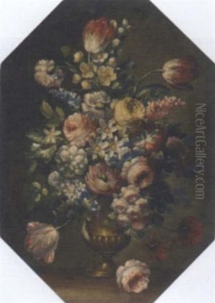 Roses, Tulips, Carnations And Other Mixed Flowers In A Vase - view 1