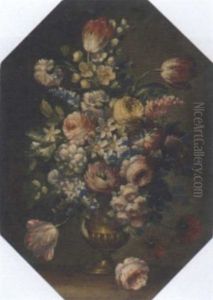 Roses, Tulips, Carnations And Other Mixed Flowers In A Vase