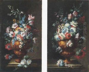 Still Life Of Various Flowers In A Gilt Vase