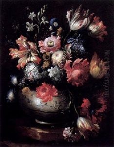 A Still Life Of Various Flowers In A Painted Vase A Still Life Of Various Flowers In A Painted Vase