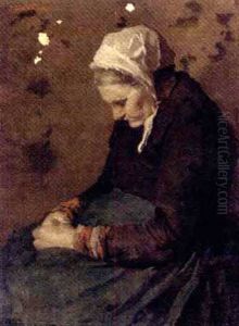 Portrait Of An Elderly Lady In A White Bonnet, Sleeping In A Chair