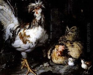Un Gallo E Due Galline (+ Un Gallo, Una Gallina E Due Pulcini; Pair) by Giovanni Agostino Cassana