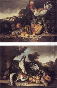 Nature Morte Et Oiseaux Sur Fond De Paysage