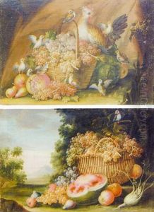 Nature Morte Aux Raisins Avec Poules Et Poussins by Giovanni Agostino Cassana