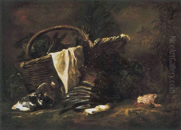 Natura Morta Con Tacchino, Piccioni, Gatto Ed Un Grande Cesto - view 1
