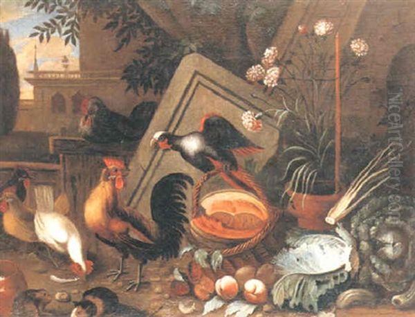 Stilleben Med Faglar, Frukt Och Blommor - view 1