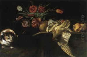 Stilleben Mit Blumen Und Einer Katze Stilleben Mit Blumen Und Einer Katze