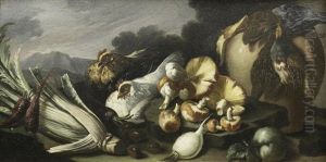 A Still Life Of Mushrooms, Chickens, Cardoons And Turnips A Still Life Of Mushrooms, Chickens, Cardoons And Turnips