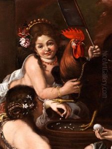 Allegorische Darstellung Dreier Frauen, Die Einen Hahn Umringen by Niccolo Cassana