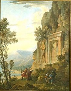 Doves Nesting And A Falcon In A Mountainous Landscape