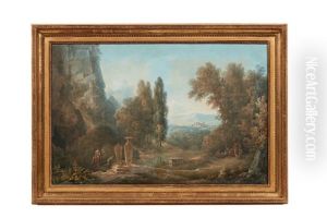 Caprice Egyptien Avec Un Obelisque Et Des Pyramides; Et Paysage Avec Ruines Antiques (pair)