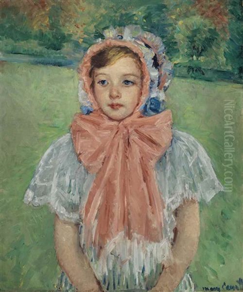 Girl In A Bonnet Tied With A Large Pink Bow - view 1