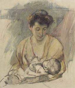 Mother Rose Looking Down At Her Sleeping Baby by Mary Cassatt