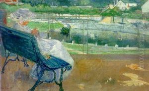 Lydia Seated On A Porch, Crocheting by Mary Cassatt
