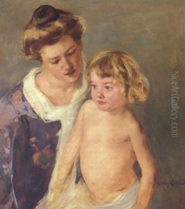 Jules Standing By His Mother (apres Le Bain) by Mary Cassatt
