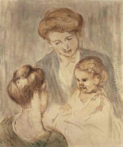Bebe Souriant A Deux Jeunes Filles by Mary Cassatt
