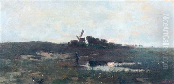 Sunset In Landscape With A Mill - view 1