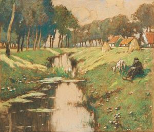 Berger Au Bord Du Ruisseau En Ete by Hendrick Cassiers