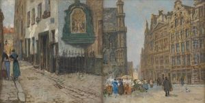 Rue Bruxelloise Animee Et Marche Aux Fleurs A La Grand Place De Bruxelles (2 Works) by Hendrick Cassiers