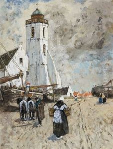 Une Vue Anime A Katwijk Aan Zee by Hendrick Cassiers
