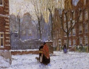 Het Gesprek - Besneeuwde Straat Te Amsterdam by Hendrick Cassiers