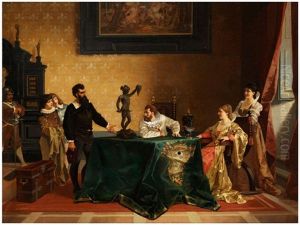 Benvenuto Cellini Prasentiert Eine Statue Dem Herzog Von Toskana by Amos Cassioli