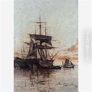 Escuna E Embarcacoes Fundeadas Na Baia Do Rio De Janeiro by Giovanni Castagneto