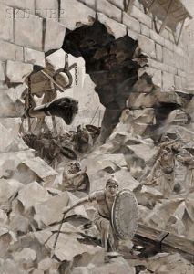 Siege With A Battering Ram by Jean Andre Castaigne