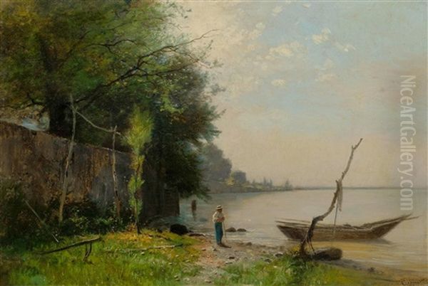 Lake Geneva With Fisherman On The Shore - view 1