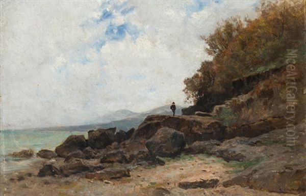 Felsige Uferlandschaft Mit Fischer - view 1