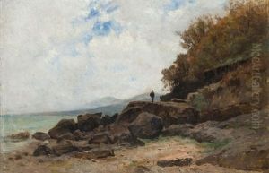 Felsige Uferlandschaft Mit Fischer by Gustave Castan