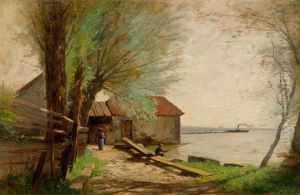 Landscape At Lake Geneva With A Steamboat
