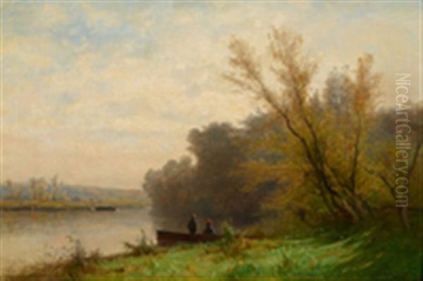 Flusslandschaft Mit Figuren Im Boot - view 1