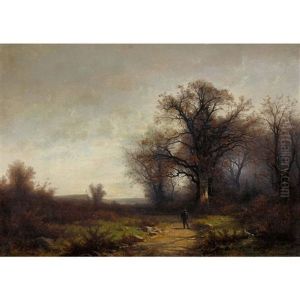 Herbstlandschaft Mit Jager by Gustave Eugene Castan